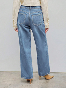Jeans de Mezclilla para <span class=keywords><strong>Mujer</strong></span>, Cintura Alta, Corte Holgado, Pierna Recta, de Secado Rápido, para Primavera - Product Image 6