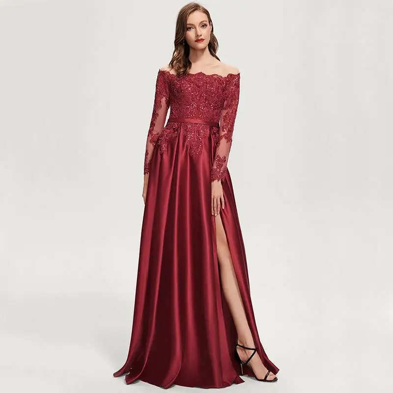 Prom Sequin Dress Plus Size Women's Vintage Wedding Maxi Evening Dress Lace Stain Celebrity Long Formal Robe