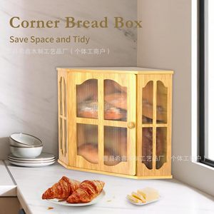 Boîte à pain en bambou Xixin, armoire de rangement double couche pour coin de comptoir, organisateur de pâtisserie de cuisine, couleur bois naturel - Product Image 3