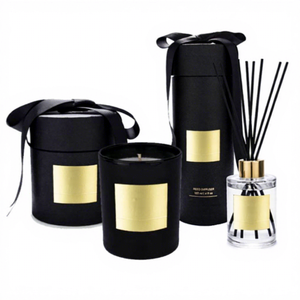 Luxury Black Gold Scented Candle Set with Reed Diffuser Home Fragrance Aromatherapy Minimalist Style Gift Box Cylinder Shape - Product Image 2