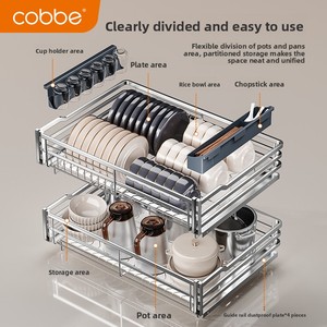 Cesta de Almacenamiento para Gabinete de Cocina de Doble Capa de Acero Inoxidable 304 <span class=keywords><strong>Cabellan</strong></span>, Moderna, Minimalista y Electrochapada - Product Image 2