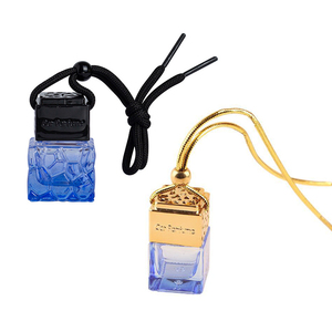 New Arrival 8ml Square <b>Car</b> Hanging Air Fresher Custom Color Empty Glass Perfume <b>Diffuser</b> Bottle With Wooden Lid - Product Image 4