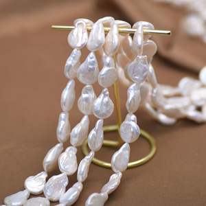 Perles d'eau douce blanches de forme baroque de la marque Wenchi, faites à la main, pour bijoux DIY, design goutte d'eau naturelle, bouton, accessoire de Chine - Product Image 3