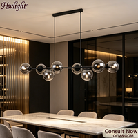 Suspension moléculaire moderne style nordique Magic Bean, longue ligne, gris fumé, 8 lumières, pour salle à manger, îlot de cuisine, salon, décoration de plafond