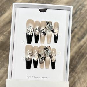 الحجاب الغامض الأسود الفرنسي الزجاج القط العين الفن ملصقا النقي اليدوية الدانتيل فيلم تصميم الأظافر للأصابع - Product Image 2