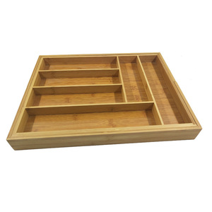 Caja de almacenamiento de cuchillos y cubiertos de bambú, organizador de cajones con ocho compartimentos, tipo rectangular vertical - Product Image 1