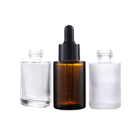 Flacons compte-gouttes en verre dépoli de 30ml sur mesure, emballage de luxe d'huile essentielle à bouton-poussoir à épaulement plat pour huile et diffuseur