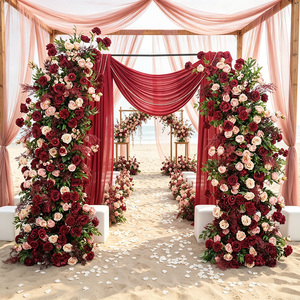 Red Door Silk Wedding Floral Arch Set Finished Outdoor Ceremony Background Decoration Artificial Floral Arrangement - Product Image 1