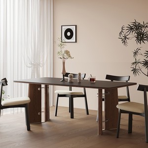 Mesa de Comedor de Madera Maciza de Travertino Blanco Puro, Madera de Fresno y Nogal, Estilo Moderno Minimalista, Muebles para Comedor - Product Image 3