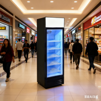 Vitrine réfrigérée avec porte vitrée, refroidissement par compresseur et étagères réglables