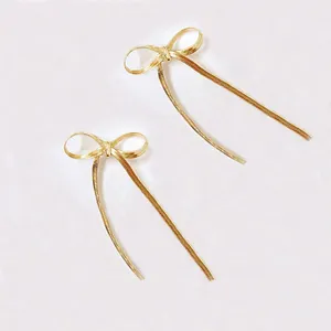 Fashion 18K Gold Plated Stainless Steel Earrings Temperament Bow Earrings Personalized Long Tassel Earrings Gifts For Women