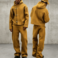 Ensemble de survêtement en jean 2 pièces personnalisé pour homme, style cowboy, avec veste à capuche à fermoir pompier et pantalon en jean