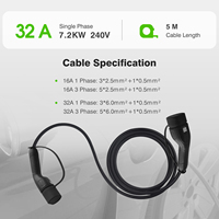 Câble de recharge pour véhicule électrique Zencar, nouveau, IP65, 32A, 7kW, type 2 vers NACS 16A, 5m, TPU, utilisé dans les stations de recharge AC publiques avec prise T2, certifié TUV CE