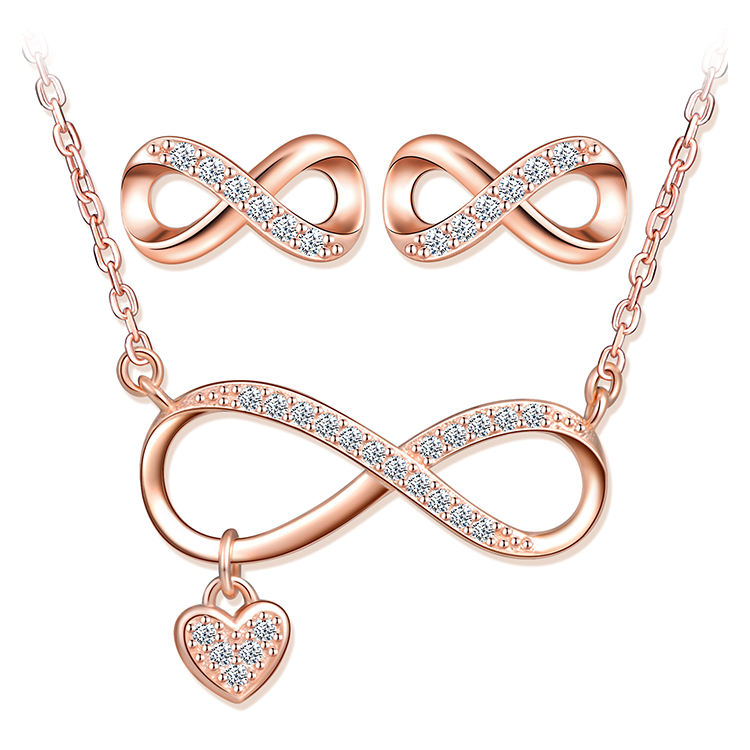 S925 Silver Infinity Earrings Necklace Jewelry Sets Rose Gold