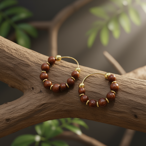 ต่างหูห่วงสแตนเลสประดับลูกปัดสีน้ำตาล ชุบทอง PVD ทนทาน แฟชั่นทันสมัย - Product Image 3