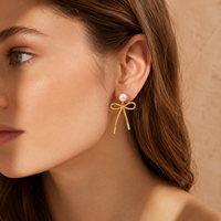 Anting Tusuk Wanita Perak Sterling 925 Berlapis Emas 18k Model Pita Mutiara Kerang, Laris Manis, Grosir Perhiasan