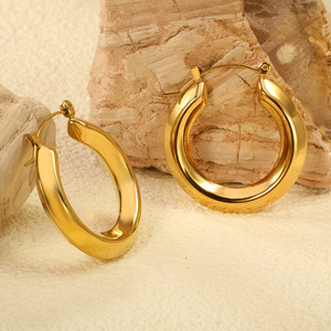 Geometric <b>Stud</b> <b>Earrings</b> For Women Gold Stainless Steel Irregular Ring Shape Everyday Wear - Product Image 2