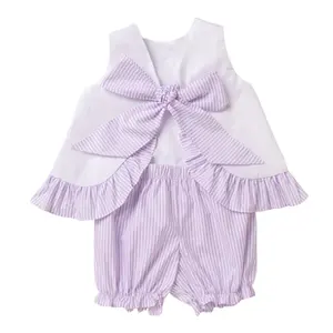 Set di abbigliamento per bambine seersucker con tunica e bloomers foderati in 2 pezzi abiti estivi