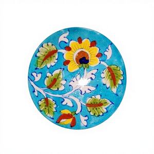 Juego de Posavasos Redondos de Cerámica Azul y Amarilla Hechos a Mano, Diseño Moderno Ecológico, Patrones Surtidos, KANT K PRIVATE LIMITED - Product Image 1