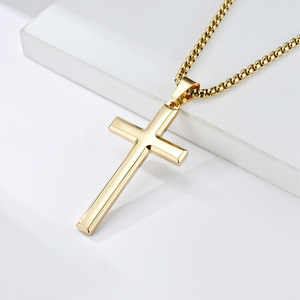 Collar con Colgante de Cruz de Acero Inoxidable con Baño de Oro de 18k, Joyería de Moda de Alto Brillo, Regalo Religioso Inspirado en Jesús - Product Image 1