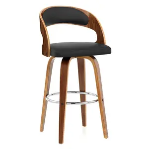 नॉर्डिक आधुनिक तुला लकड़ी गुणवत्ता अशुद्ध चमड़े की सीट के साथ कुंडा उच्च बार मल कुर्सी घुमावदार बाक़ी अखरोट लिबास लकड़ी के लिए होटल