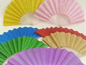 23cm Shinny Plastic Folding <b>Hand</b> <b>Fan</b> with Sparkling Sequins Bulk Wholesale for Festivals and Proms Crafted Products - Product Image 3