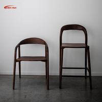 Tabourets de Bar Style Nordique en Bois Courbé, Chaises de Comptoir en Chêne à Dossier Ouvert
