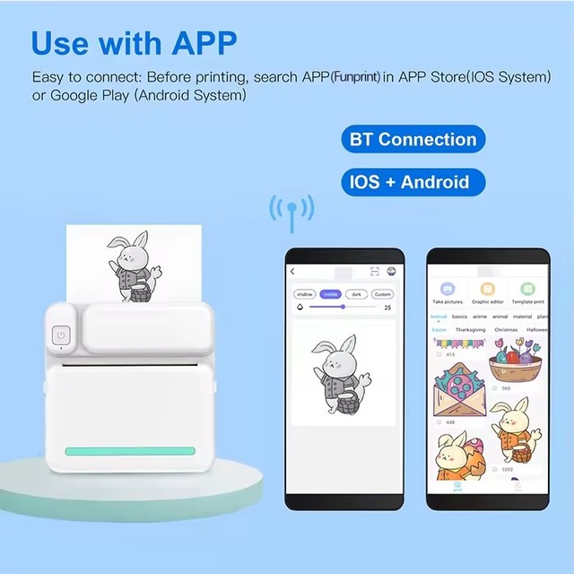 Mini Portable Printer Pocket Wireless Blue Tooth Thermal Printer with Thermal Paper Smartphone Label Sticker Inkless Printer