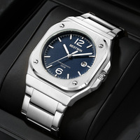 Montre-bracelet pour homme élégante, chronographe carré, en acier inoxydable doré de luxe, étanche 100 m, avec calendrier et aiguilles lumineuses, style business.