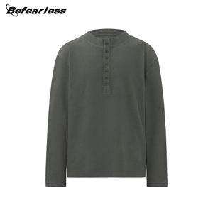 Camiseta de Manga Larga con Cuello Redondo y Botones, Unisex, de Algodón de Alta Calidad, 300 g/m², Estilo Informal para Hombre - Product Image 2