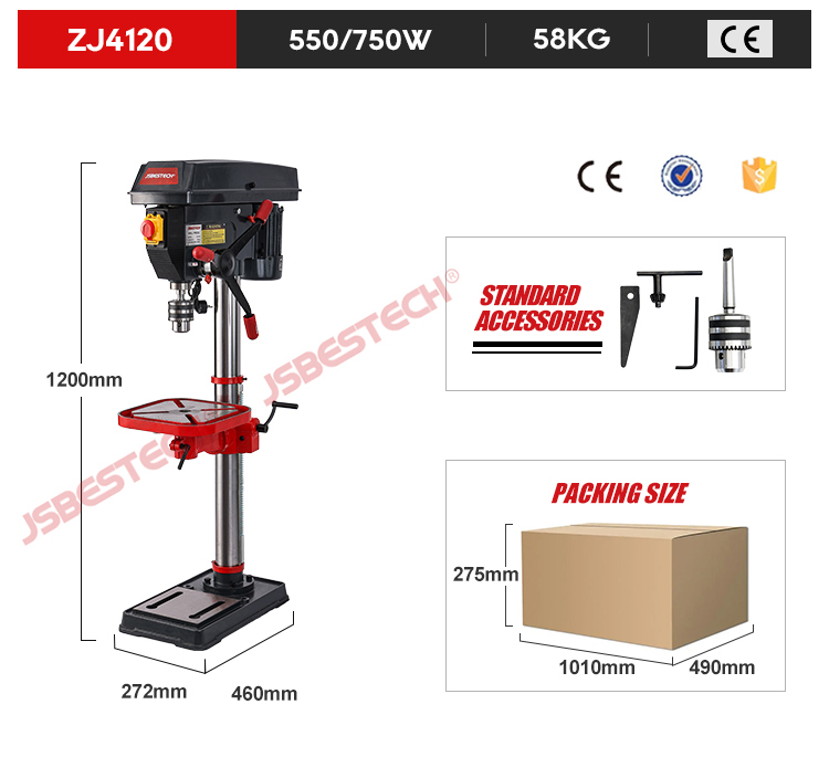 ZJ4120 Manual Bench Drill Press Machine, 85mm Spindle Travel, 20mm
