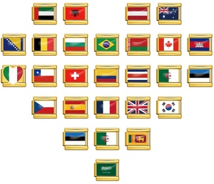 Pulsera de Eslabones de Acero Inoxidable con Dijes de Banderas de Países Chapados en Oro, Estilo Italiano, Venta al por Mayor, Compatible con 9mm para Fabricación de Joyería DIY - Product Image 1