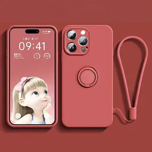 NOUVEAU Étui en silicone liquide pour iPhone 17 16 16e 15 13 <span class=keywords><strong>Mini</strong></span> 14 <span class=keywords><strong>12</strong></span> 11 Pro Max Plus avec support anneau, protection et dragonne - Product Image 1