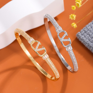 Fashion <b>Charm</b> <b>Bracelets</b> For Women Gold And <b>Silver</b> Zinc Alloy English Alphabet Design Gift Jewelry 7.22-2 - Product Image 1