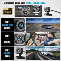 Caméra embarquée vidéo 3 caméras avant 1080P, enregistrement en boucle, DVR de voiture, écran IPS 2 pouces, boîte noire, Wi-Fi intégré pour contrôle via application