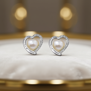 E4205 Orecchini a cuore in oro bianco 18 carati con perla Akoya rotonda di qualità AAA, montatura a castone, gioielli romantici da donna per matrimonio - Product Image 2