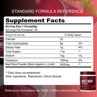Poudre de racine de betterave de qualité supérieure OEM |   Formule haute puissance 5400 mg |   Complément alimentaire végétalien super-alimentaire pour la circulation, marque privée