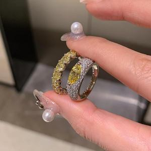 Anillo de Plata Pura S925 con Diamante Amarillo de Alta Calidad, Diseño de Ojo de Caballo Oculto, Chapado en Oro Champagne, Anillo Moderno - Product Image 4