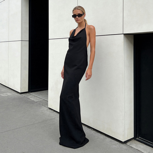 Vestido Maxi Elegante para Mujer con Cuello en V, Espalda Descubierta, Tirantes Finos, Fruncido y Lazo Trasero, Ideal para Cóctel, Noche o Verano, Ecológico - Product Image 6