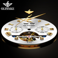 Montre OUPINKE 3186 OEM avec logo personnalisé, tourbillon doré, automatique, mécanique, squelette, pour homme.