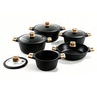 Ensemble de casseroles et poêles en aluminium durable de 10 pièces avec couvercles en verre et silicone, design à rayures verticales pour la cuisine à domicile