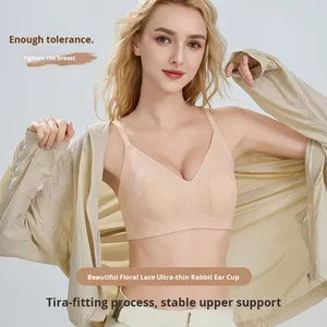 Soutien-gorge d'été sans couture de haute qualité pour femme, style fin, avec oreilles de lapin, push-up, bonnets en cristal, bretelles ajustables, pour poitrine généreuse - Product Image 1