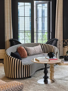 Sofá Moderno Minimalista para Apartamento, Estilo Vintage, Rayas Blancas y Negras, <span class=keywords><strong>Tres</strong></span> Plazas, Modelo de PU, Sofá Irregular de Diseño - Product Image 6
