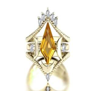 Anillo de Compromiso de Plata de Ley 925 con Forma de Cometa Estilo Art Deco, Anillo Clásico con Piedra de Citrino para Bodas y Fiestas, Joyería Fina - Product Image 1