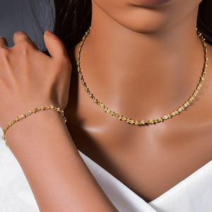 Conjunto de collar y pulsera de cobre chapado en oro de 18k, con cuentas lisas y brillantes, resistente al deslustre, ideal para fiestas y reuniones. - Product Image 2
