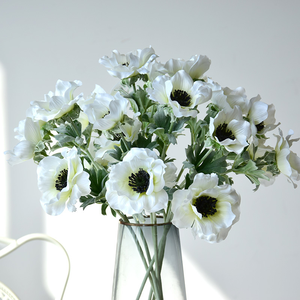 H015 Fleurs artificielles haut de gamme 3 têtes de fleurs de lotus argentées pour le salon des mariages <span class=keywords><strong>Bouquet</strong></span> de fleurs en soie de mariée - Product Image 2