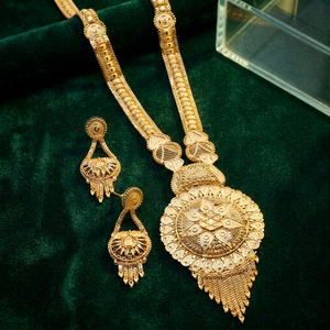 ชุดสร้อยคอยาวทองชุบ 14K 18K 24K แฟชั่นขายส่ง ดีไซน์ลายดอกไม้ ชุดเครื่องประดับทองเหลืองชุบทอง - Product Image 1
