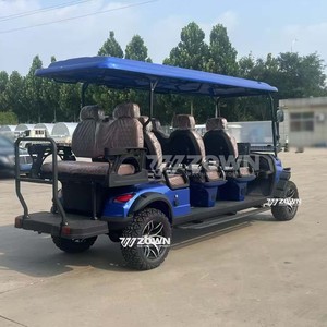 รถกอล์ฟไฟฟ้าสีน้ำเงินรอยัล 8 ที่นั่ง แบบยกสูง พร้อมกระจกบังลมพับได้ - Product Image 1