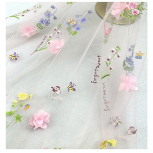 Tela de flores <span class=keywords><strong>bordadas</strong></span>, tela de <span class=keywords><strong>tul</strong></span> rosa claro, tela de cortina de encaje Floral 3D, tela bordada para vestido de niña - Product Image 4