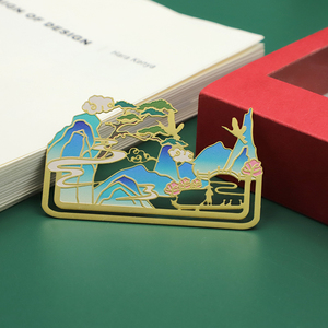 Segnalibro cinese retrò in metallo stile montagna artigianato placcato oro stampa per regalo Souvenir - Product Image 2